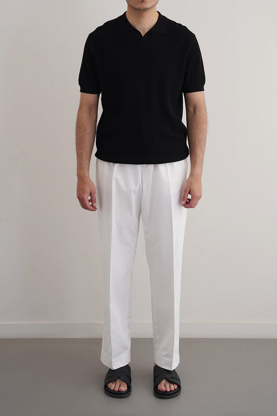 OFF WHITE PLEATED COTTON TROUSERS