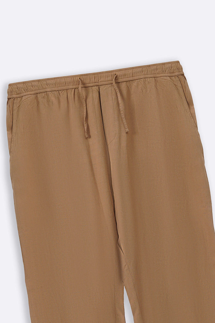 KHAKI LINEN BLEND RELAXED TROUSERS