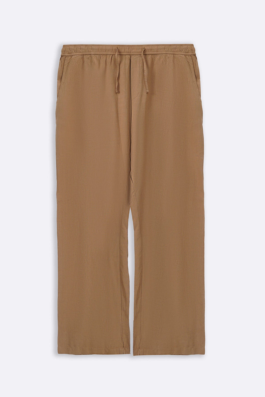 KHAKI LINEN BLEND RELAXED TROUSERS