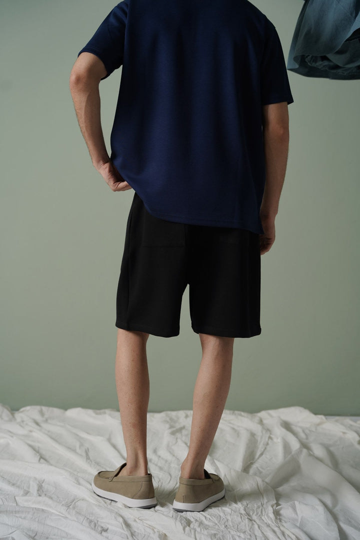 BLACK KNITTED EASY SHORTS