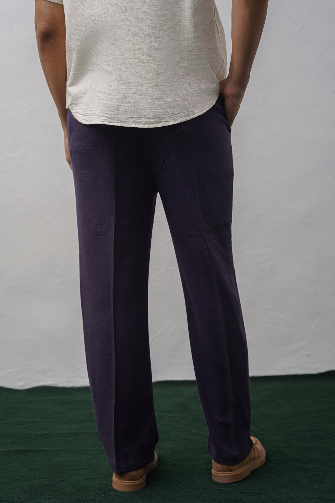MELANGE NAVY RELAXED TROUSERS