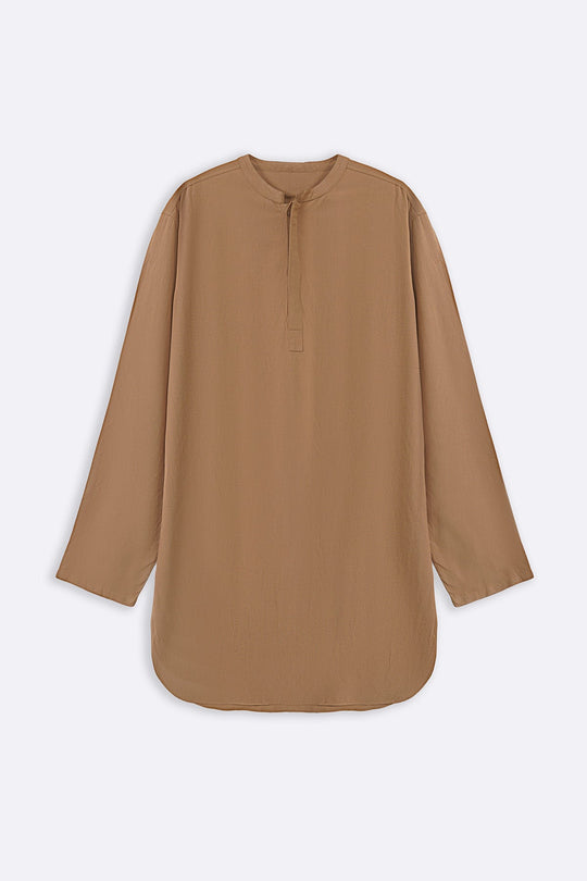KHAKI LINEN BLEND LONG SHIRT