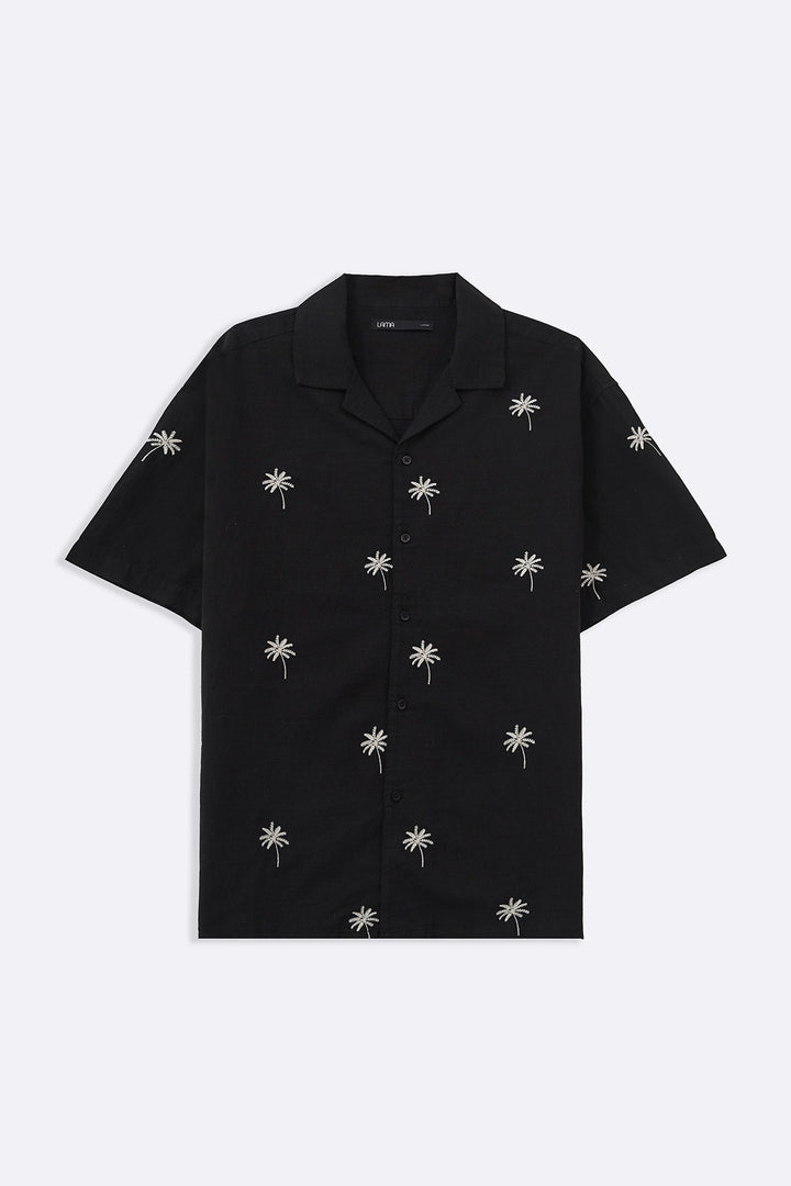 BLACK TROPICAL PALM SHIRT