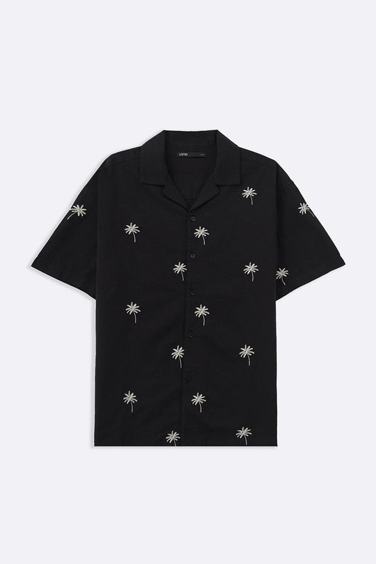 BLACK TROPICAL PALM SHIRT
