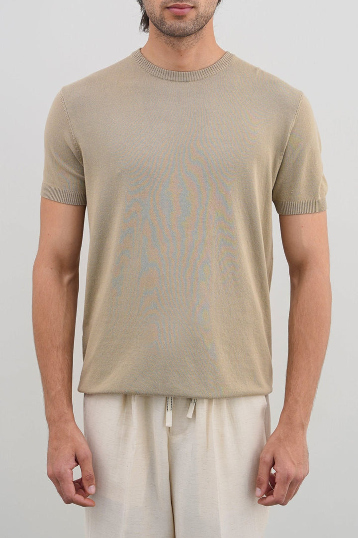 SAND VISCOSE KNIT TEE