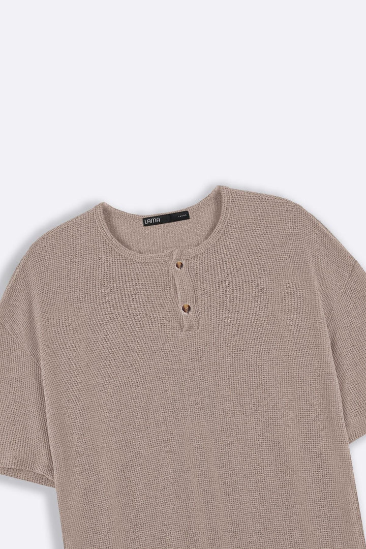 BEIGE JACQUARD HENLEY