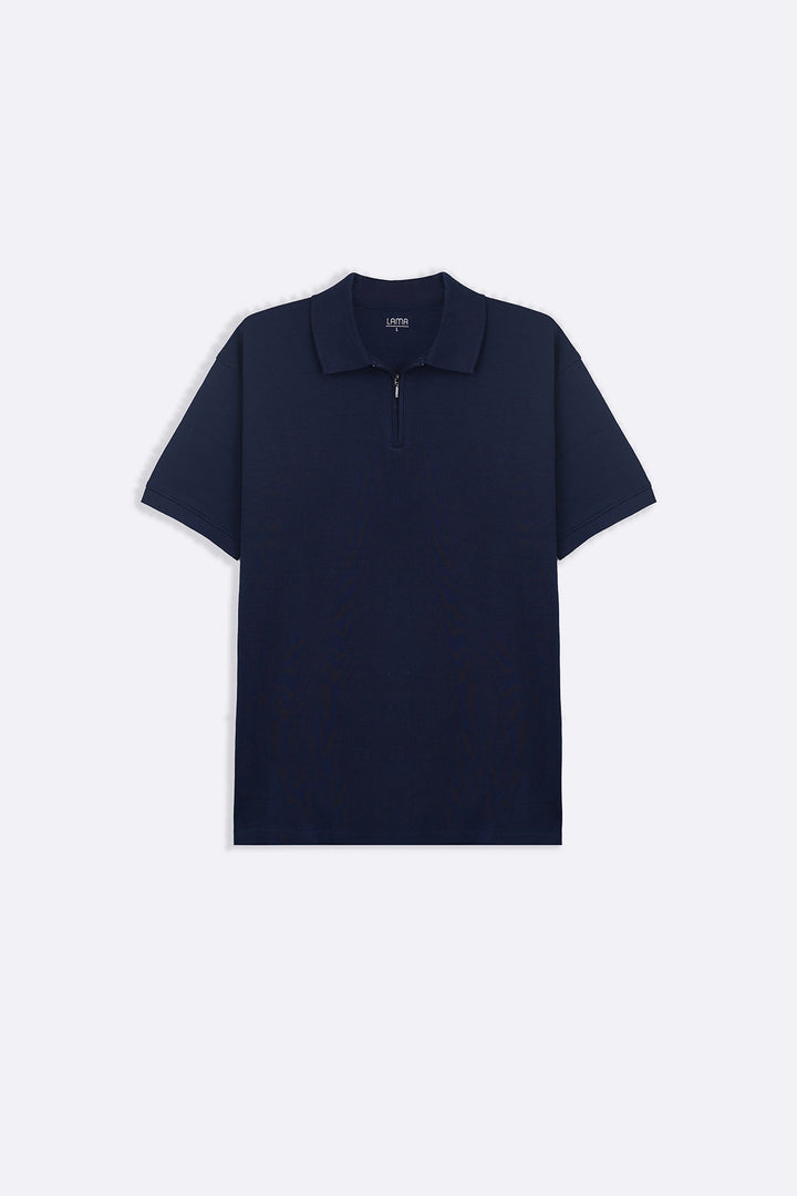 MID BLUE QUARTER ZIP POLO