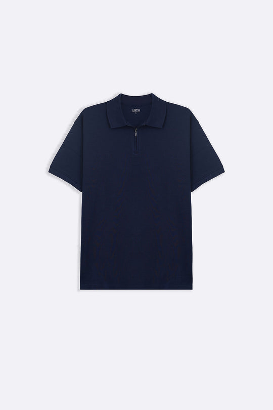 MID BLUE QUARTER ZIP POLO