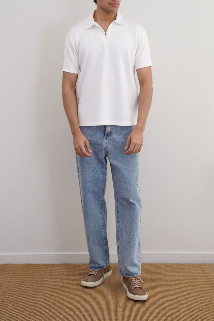 WHITE ZIPPER POLO