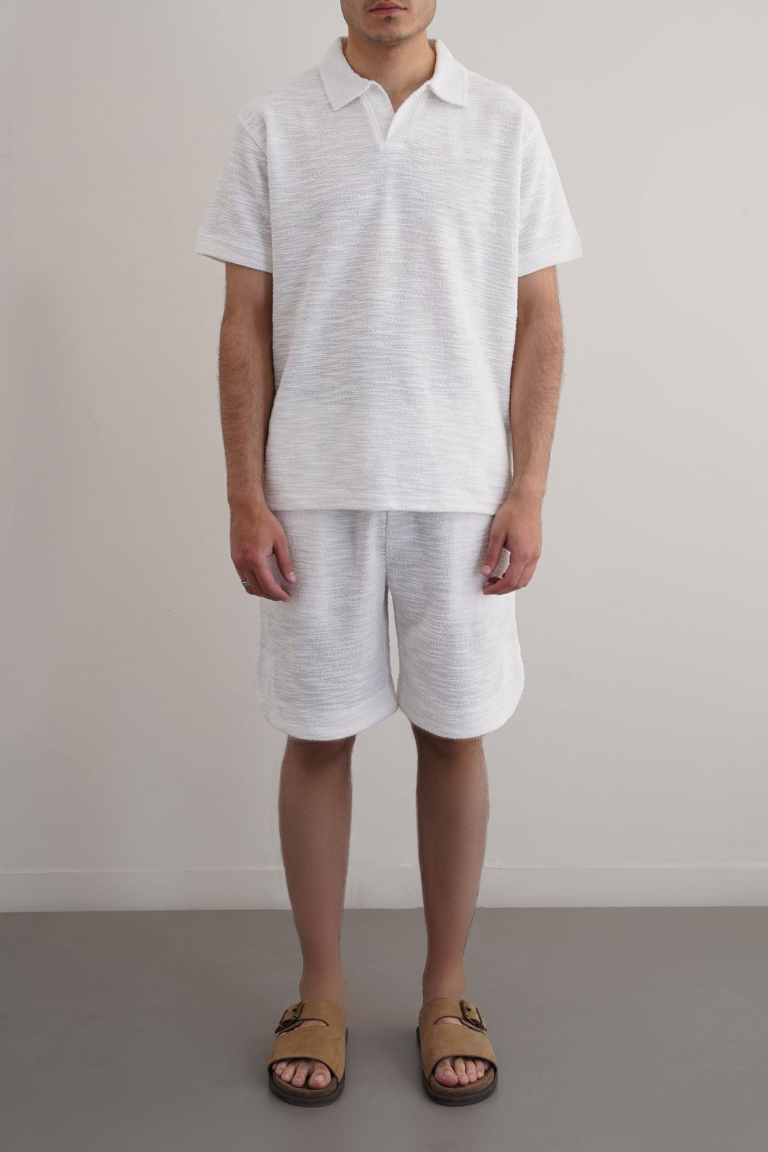 WHITE BOUCLE-KNIT POLO