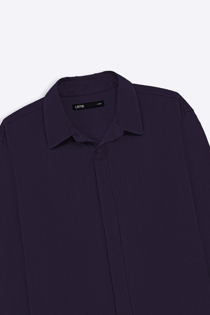 MELANGE NAVY SHIRT WITH HIDDEN PLACKET