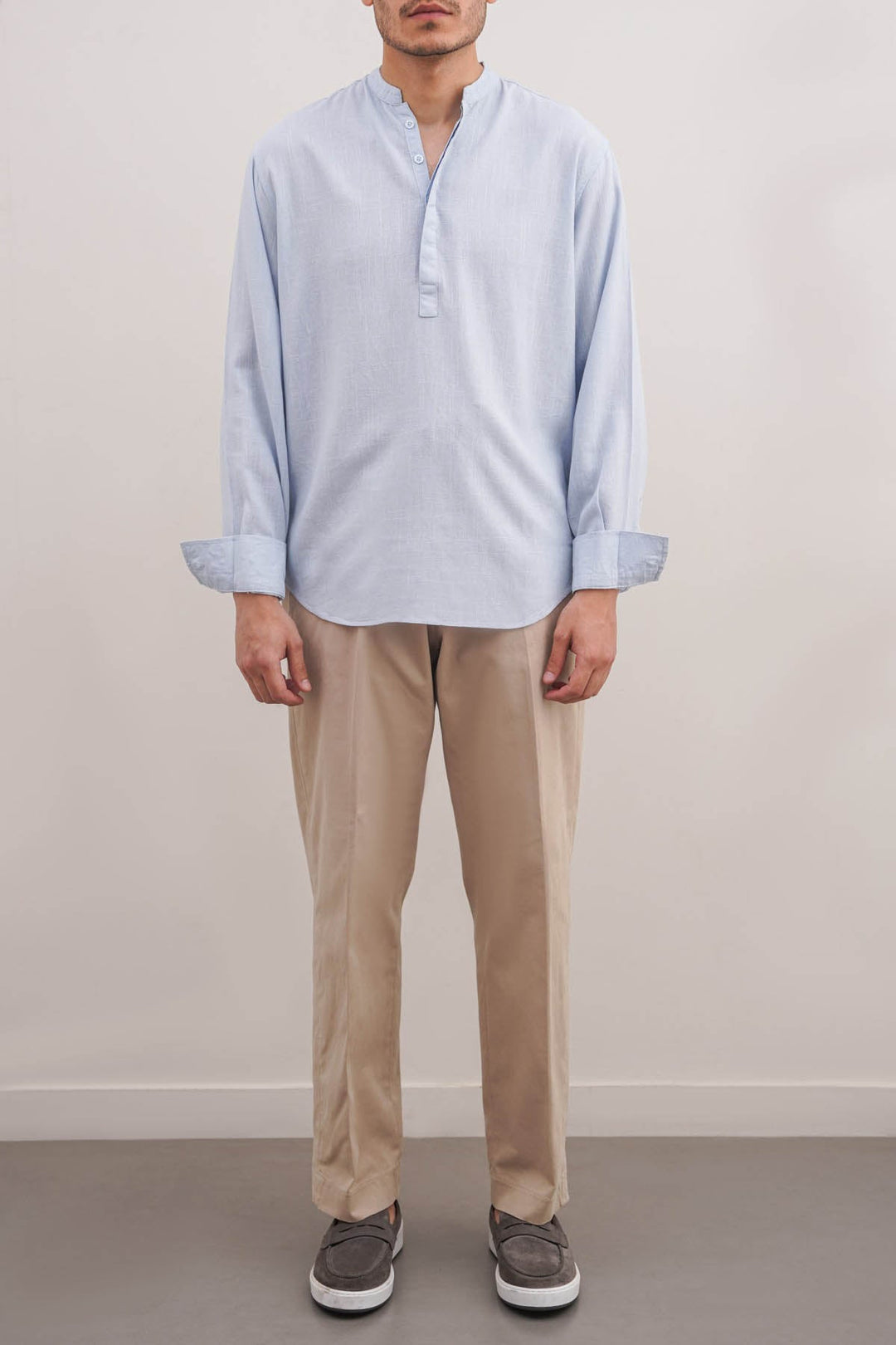 SKY BLUE HALF PLACKET SHIRT