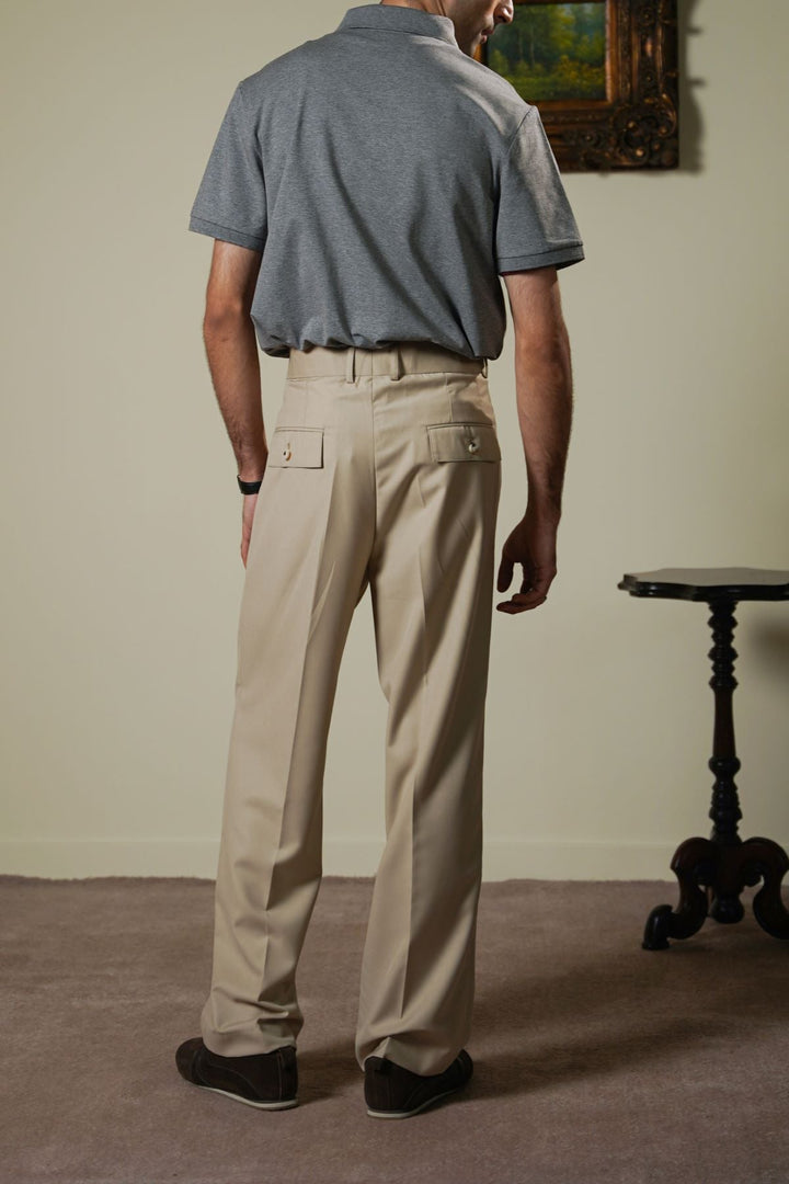 BEIGE PLEATED TAILORED PANTS