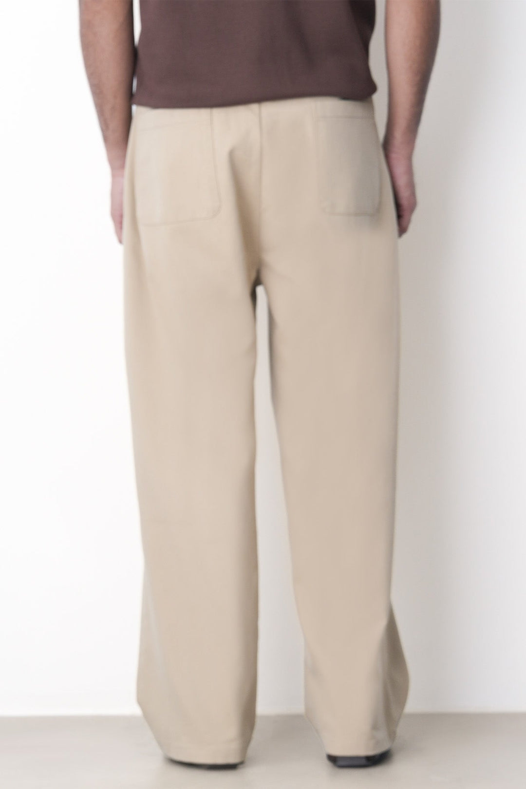 BEIGE-DOUBLE PLEAT TWILL PANTS