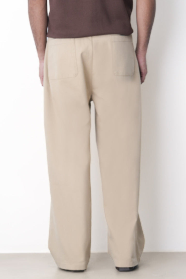 BEIGE-DOUBLE PLEAT TWILL PANTS