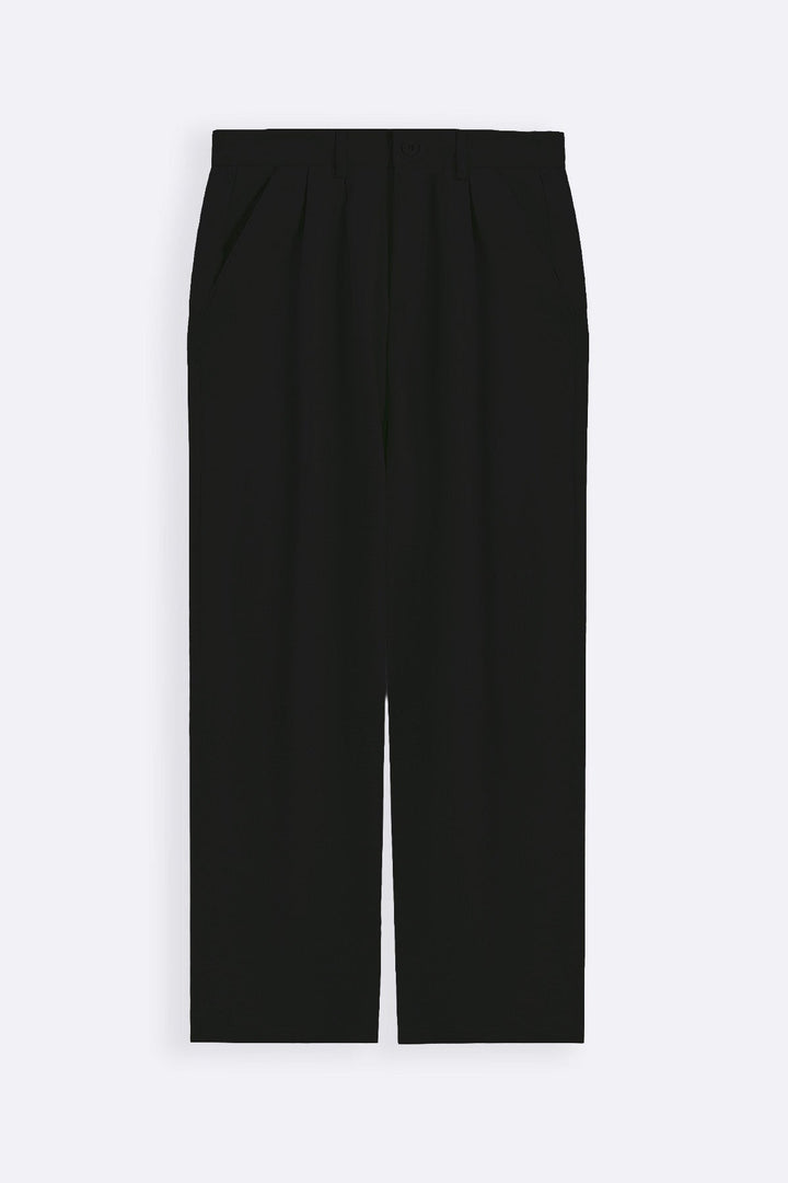 BLACK-DOUBLE PLEAT TWILL PANTS