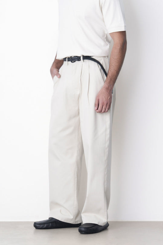 OFF WHITE-DOUBLE PLEAT TWILL PANTS