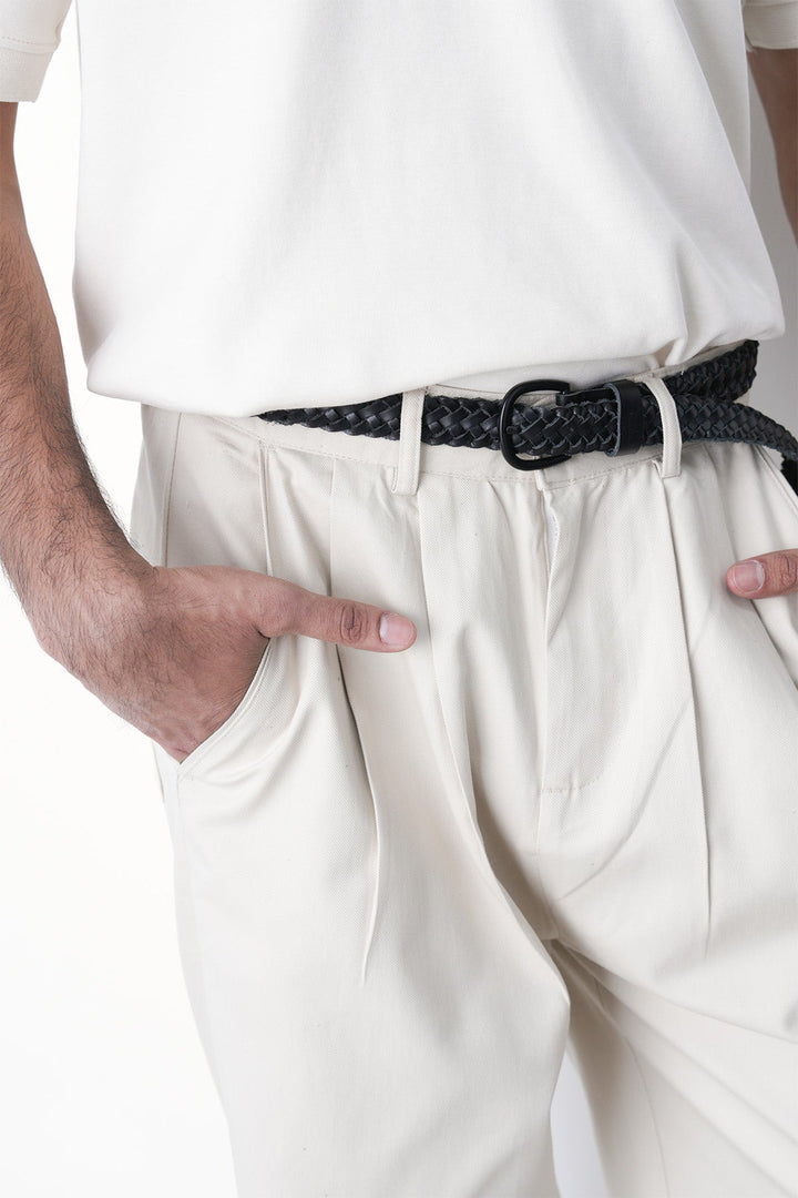OFF WHITE-DOUBLE PLEAT TWILL PANTS