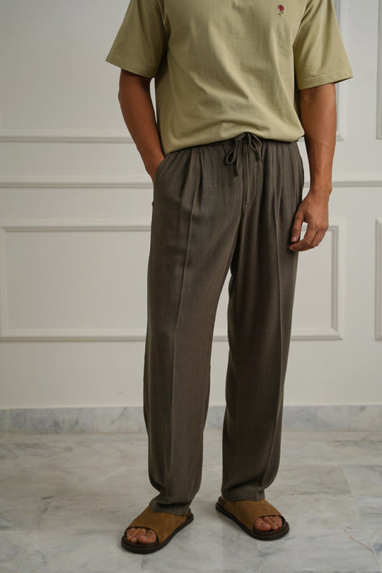 MOUSE GREY LINEN BLEND BAGGY PANTS