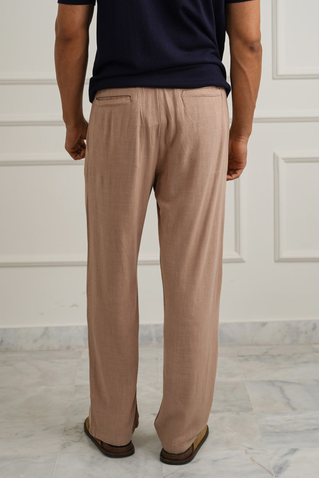 TAUPE LINEN BLEND BAGGY PANTS