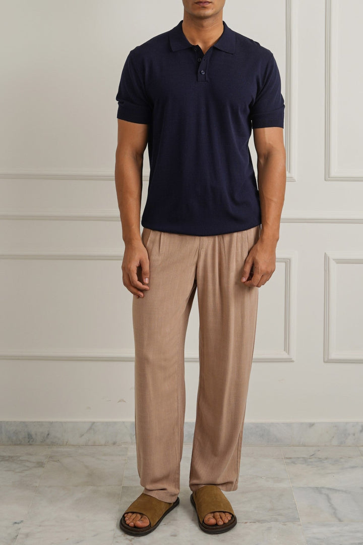 TAUPE LINEN BLEND BAGGY PANTS