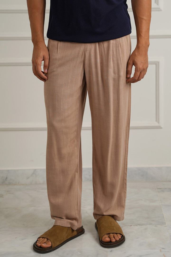 TAUPE LINEN BLEND BAGGY PANTS