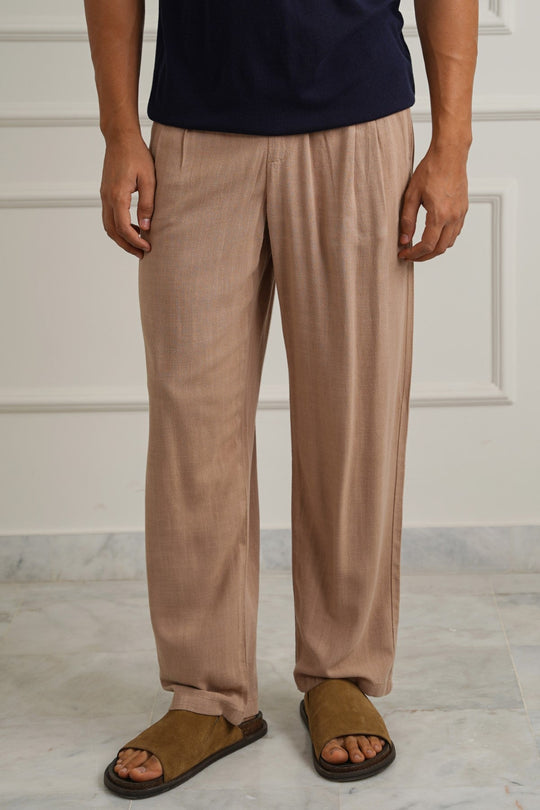 TAUPE LINEN BLEND BAGGY PANTS