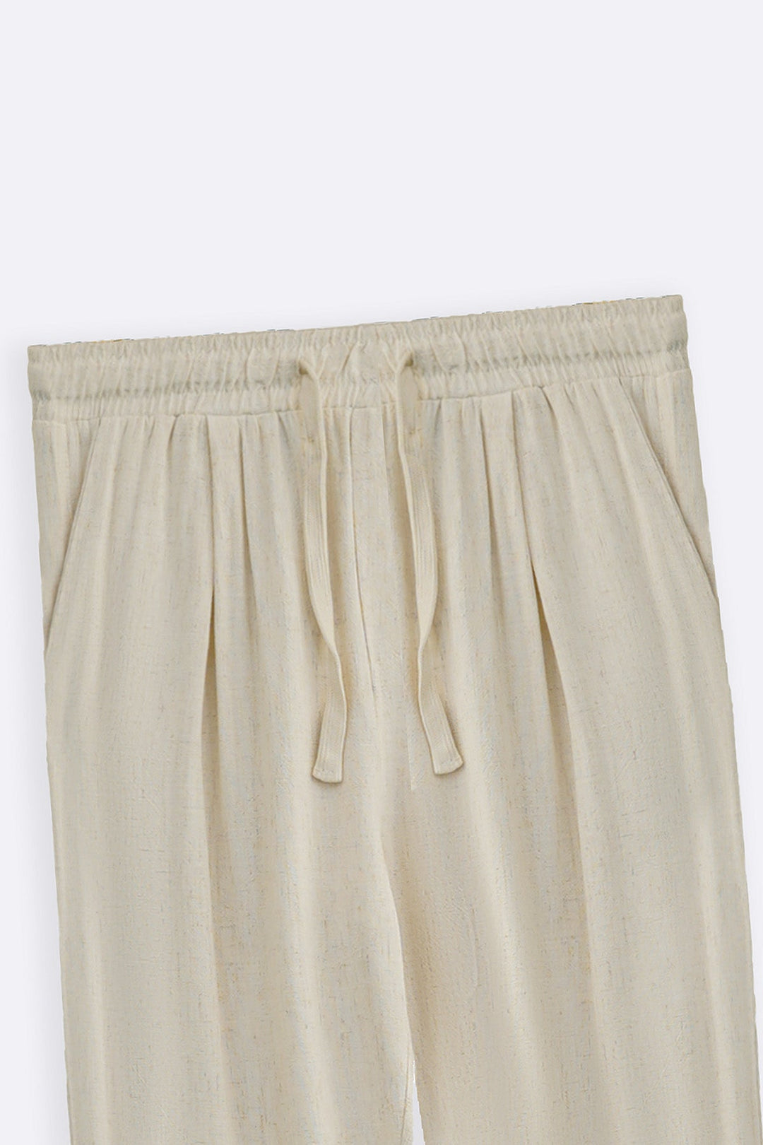 OFF WHITE FLOWY BLENDED LINEN TROUSERS