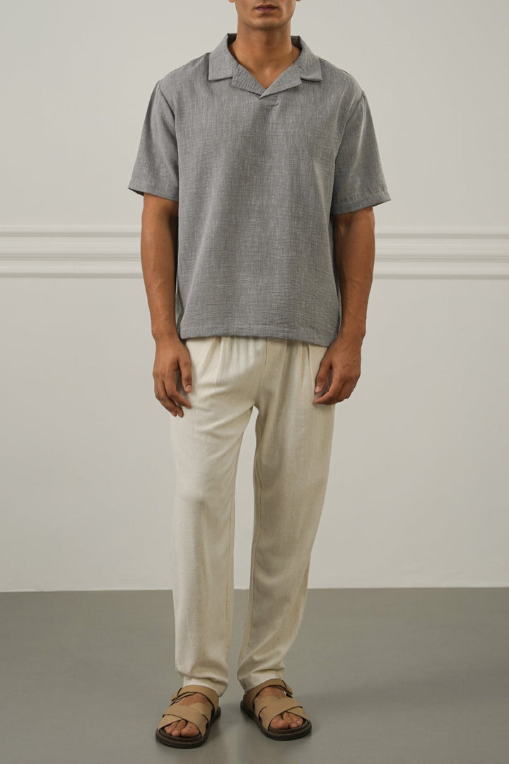 OFF WHITE FLOWY BLENDED LINEN TROUSERS