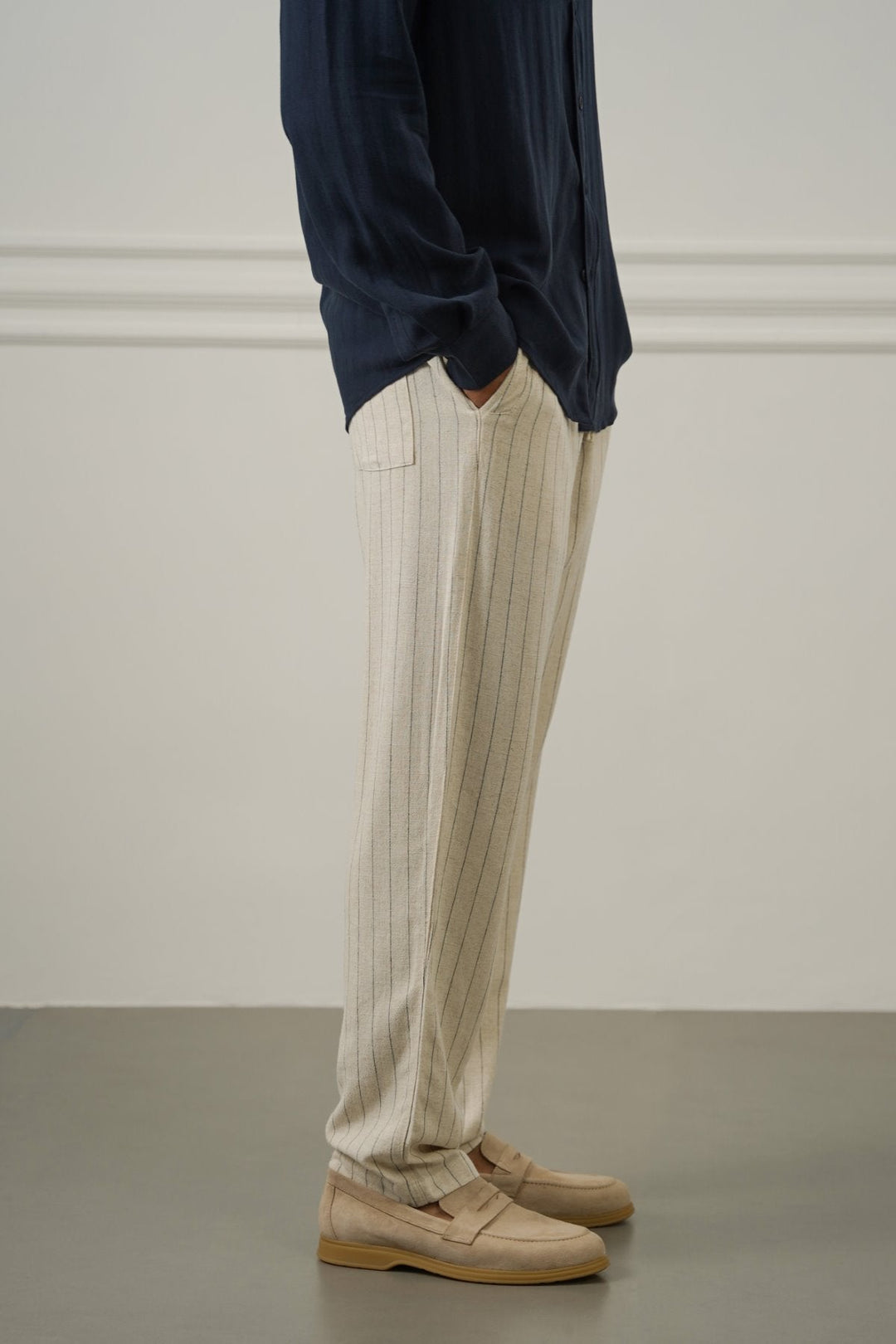 BEIGE PIN STRIPED TROUSERS
