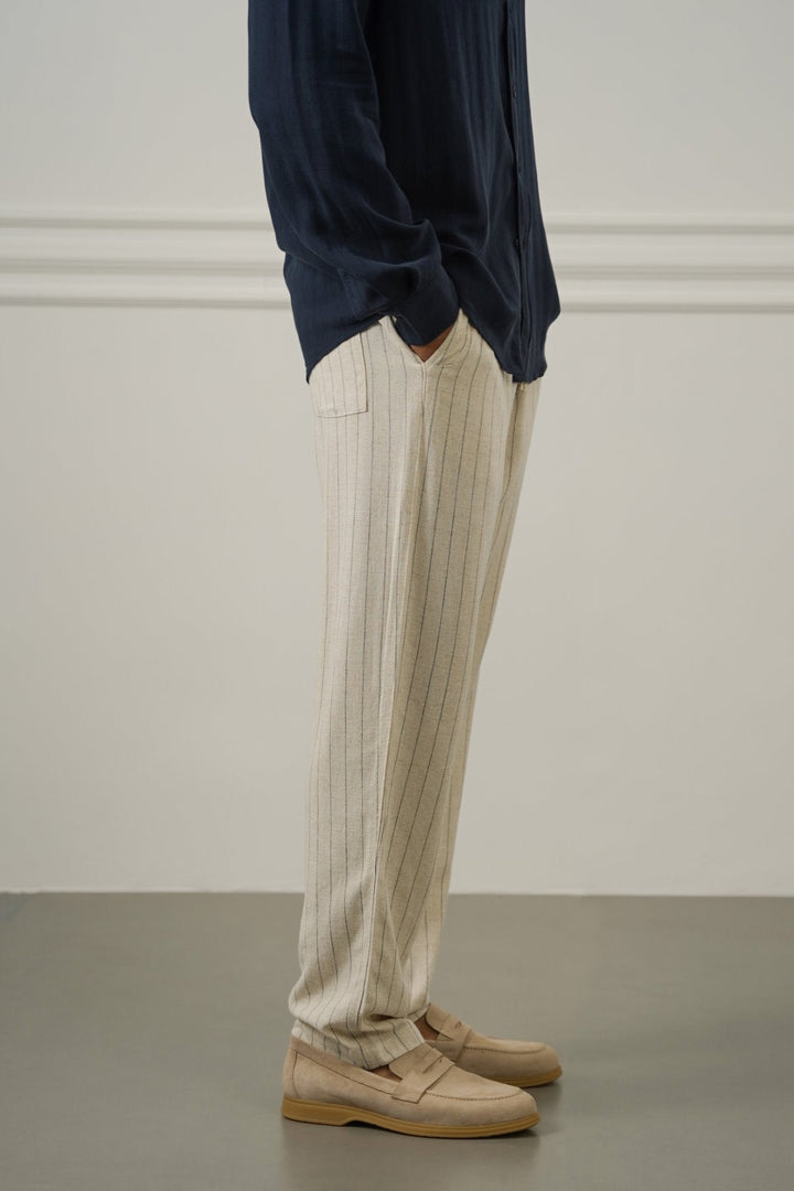 BEIGE PIN STRIPED TROUSERS