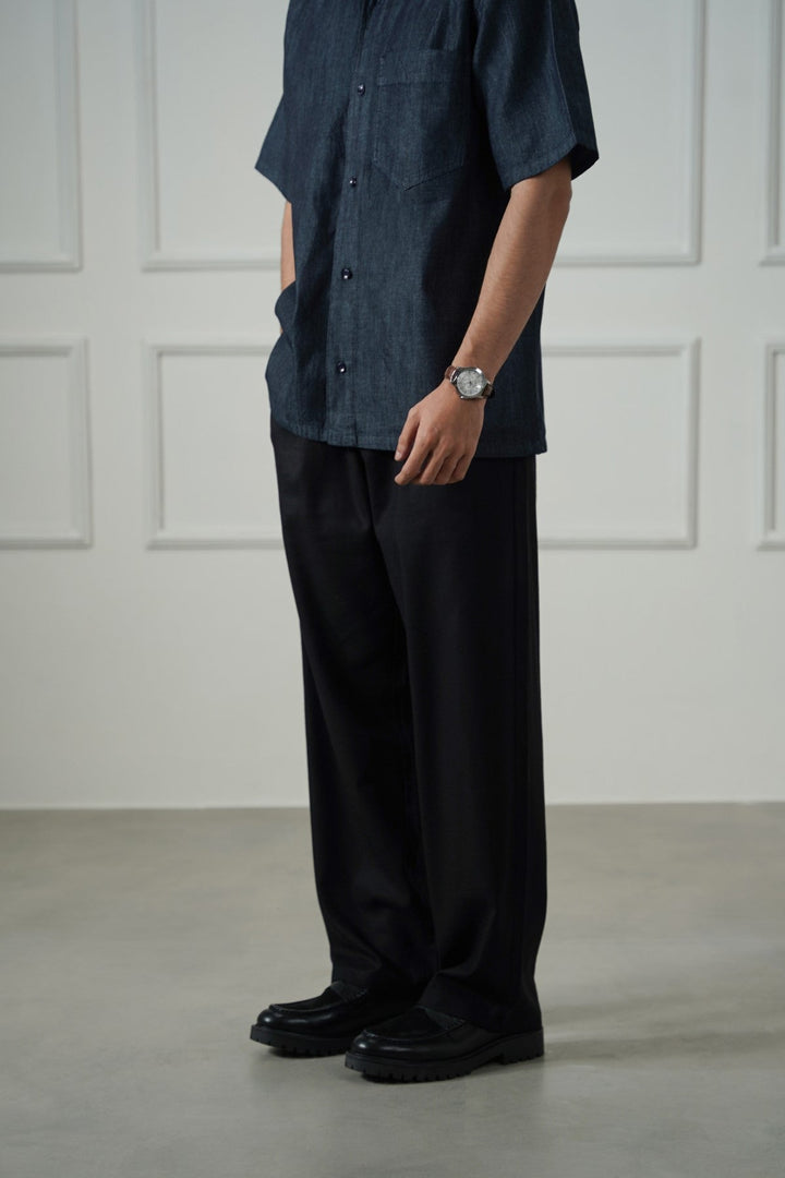 BLACK HEMP FIBER TROUSERS