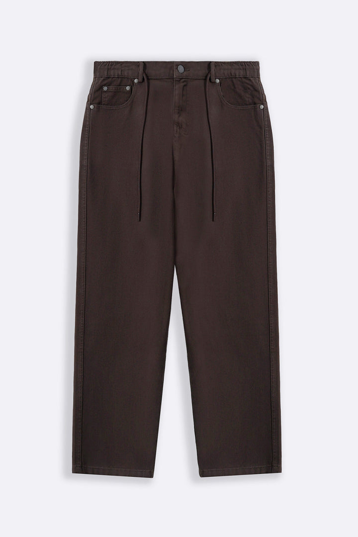 BROWN PULL-ON TWILL JEANS