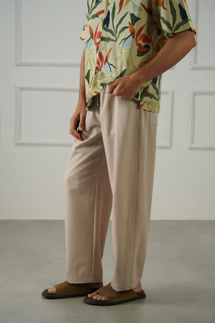BEIGE TROPICAL FLOWY PANTS