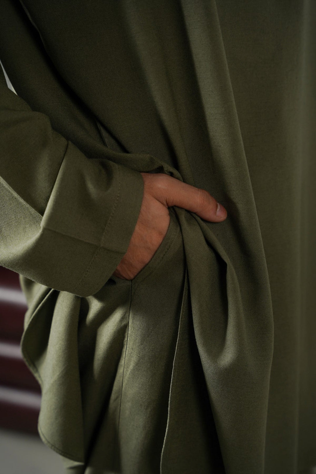 OLIVE LINEN BLEND RELAXED TROUSERS