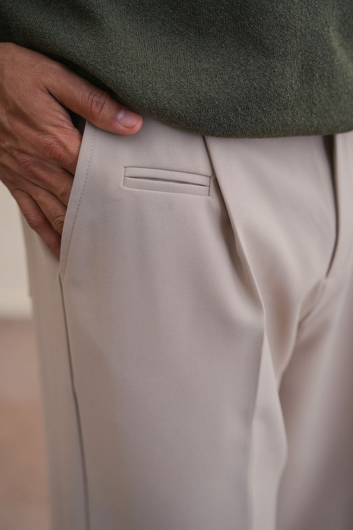 TAUPE WIDE TAILORED PANTS
