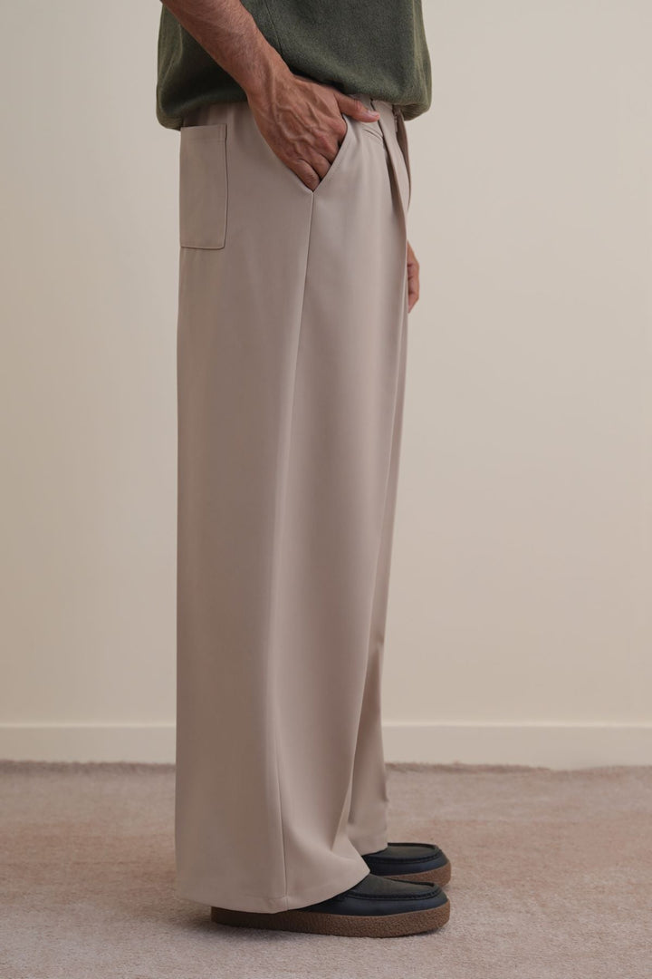 TAUPE WIDE TAILORED PANTS