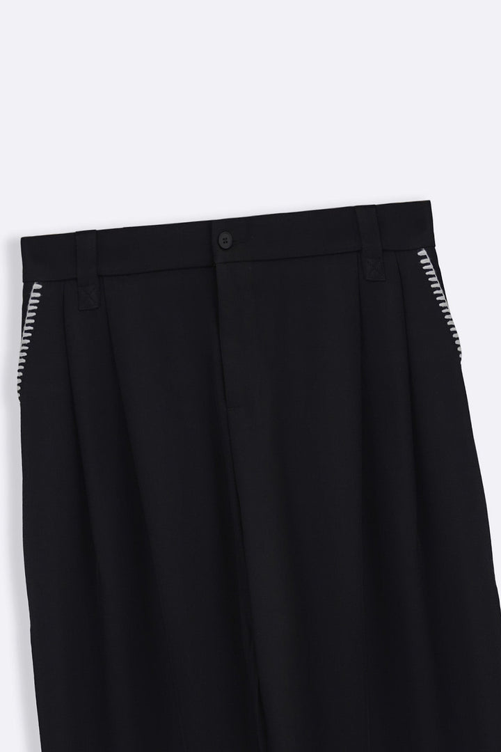 BLACK STITCH DETAIL TAILORED PANTS