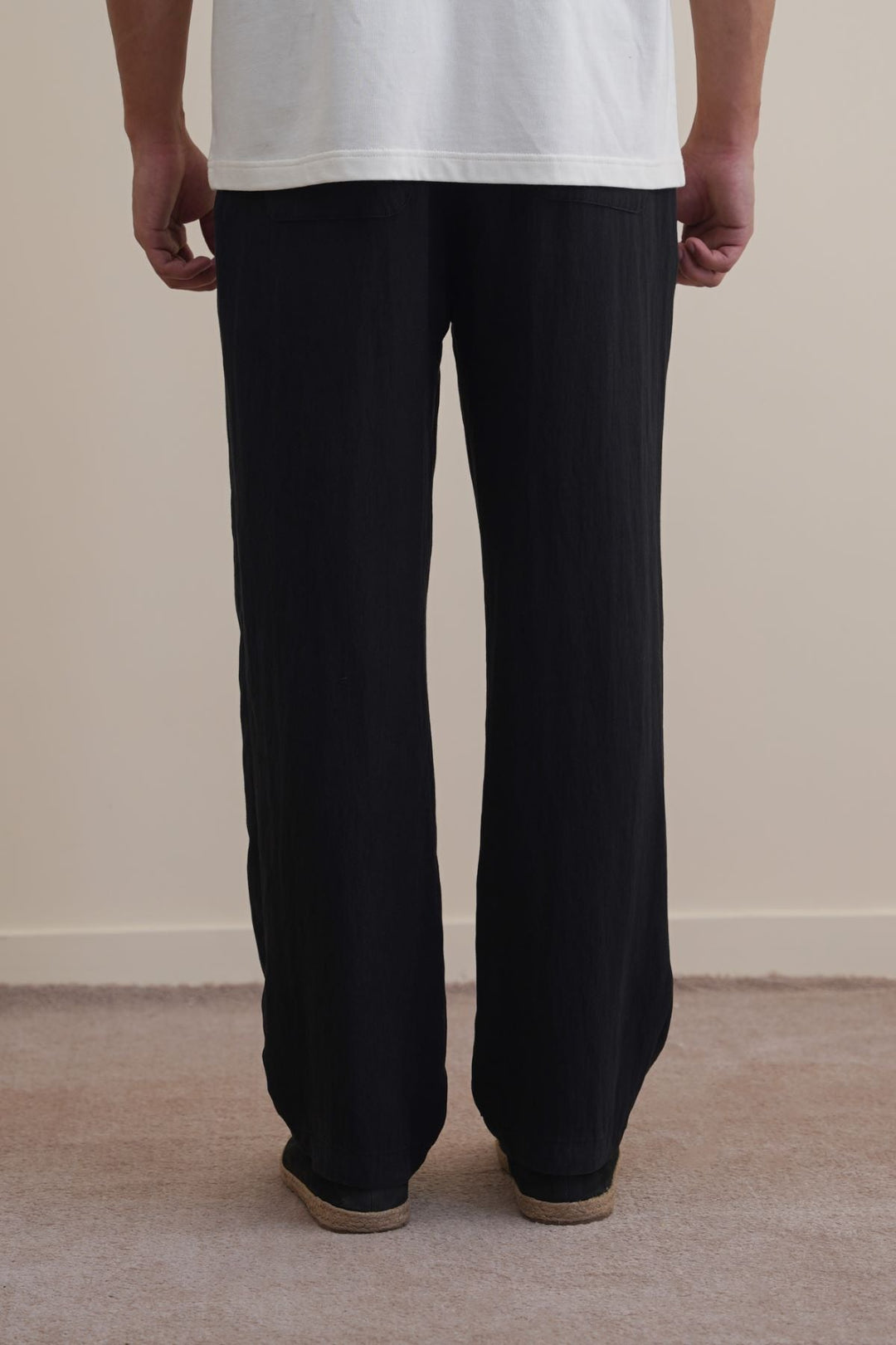 BLACK TWILL FLOWY PANTS