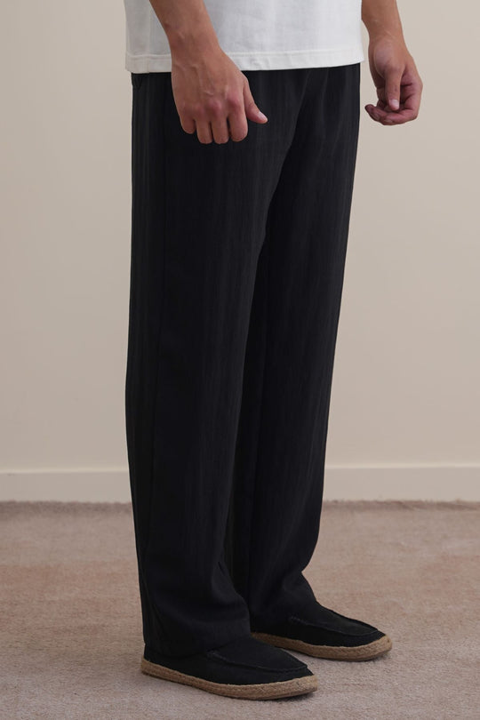 BLACK TWILL FLOWY PANTS
