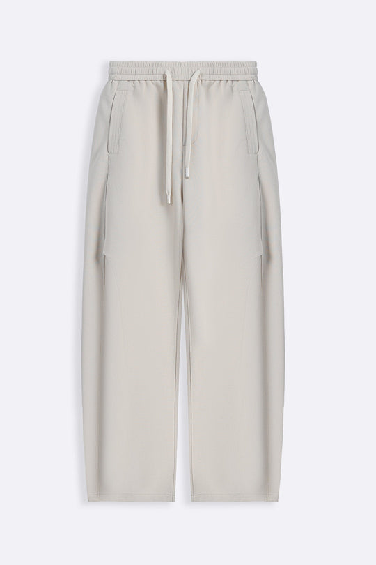 BEIGE-PANELLED BARREL PANTS