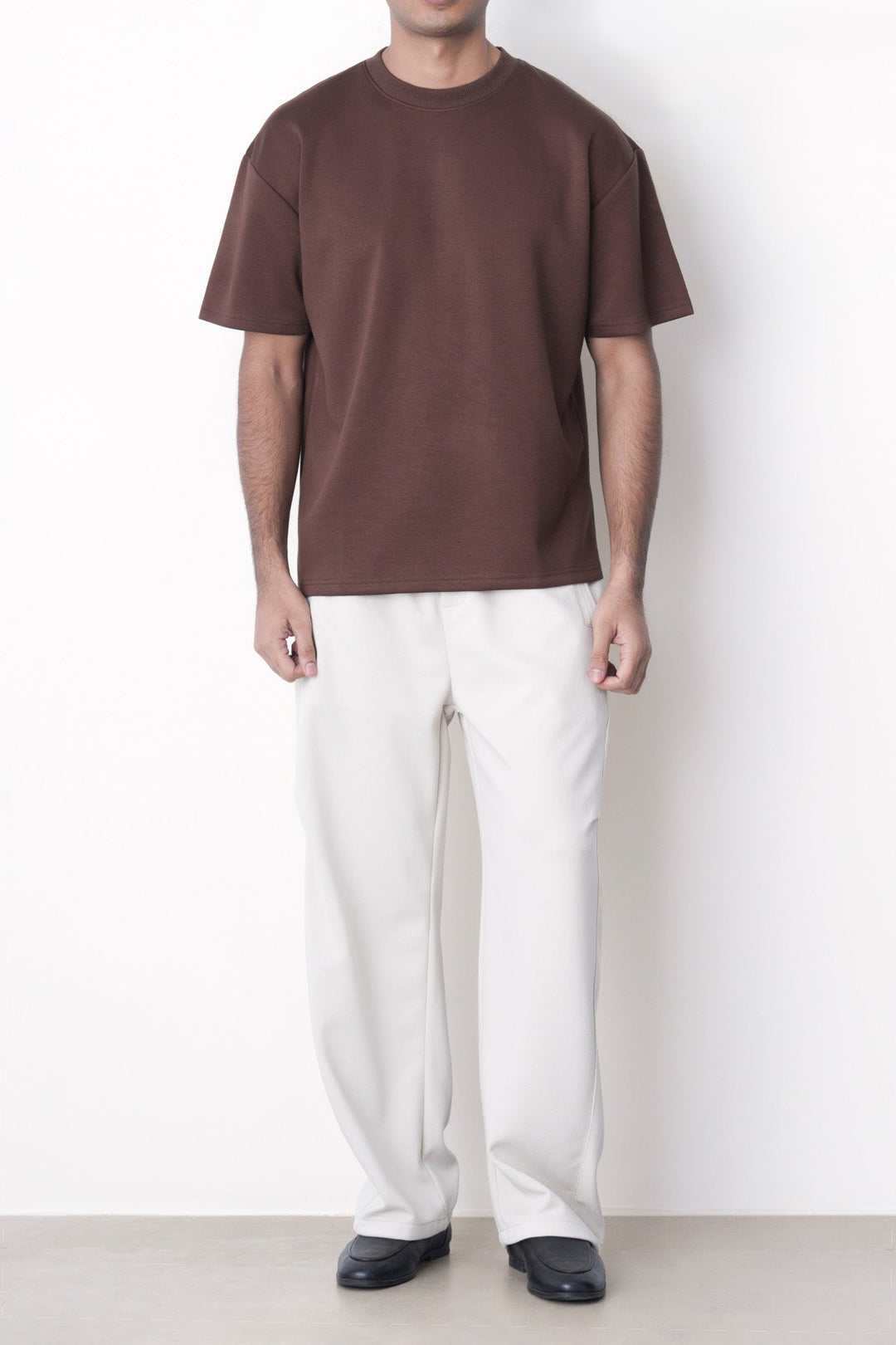 BEIGE-PANELLED BARREL PANTS