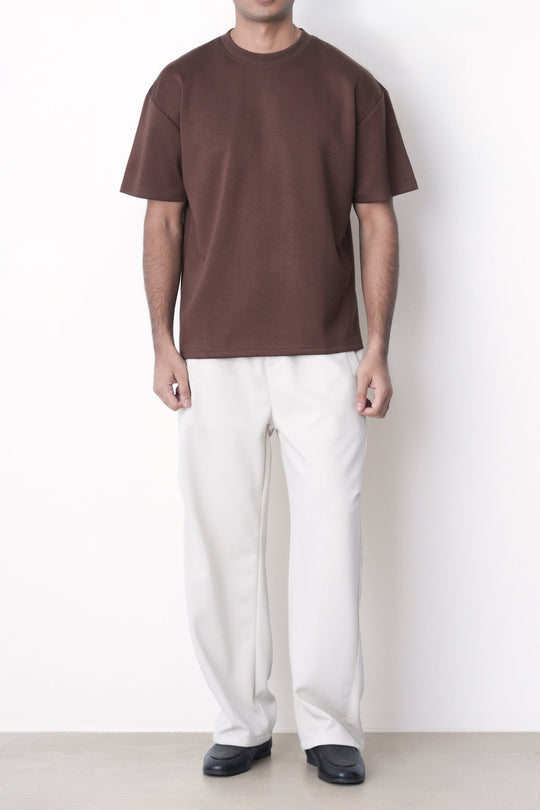 BEIGE-PANELLED BARREL PANTS