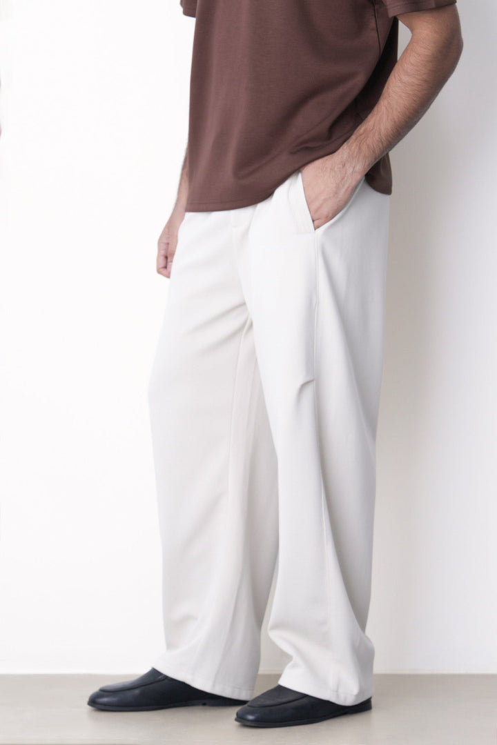 BEIGE-PANELLED BARREL PANTS