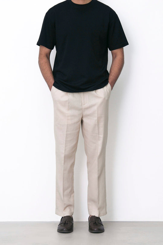 BEIGE TAILORED HERRINGBONE PANTS