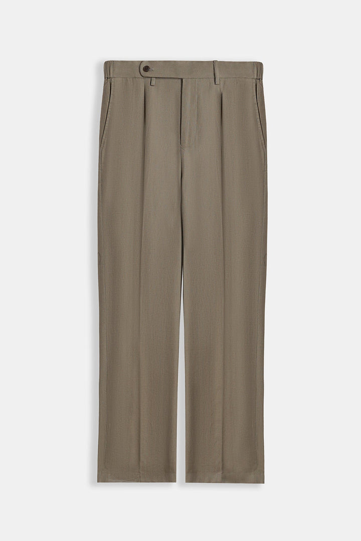 KHAKI TAILORED HERRINGBONE PANTS