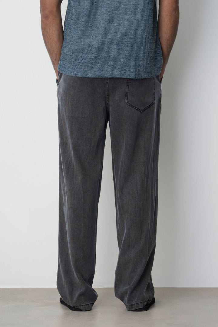 CHARCOAL WASHED LYOCELL TROUSERS