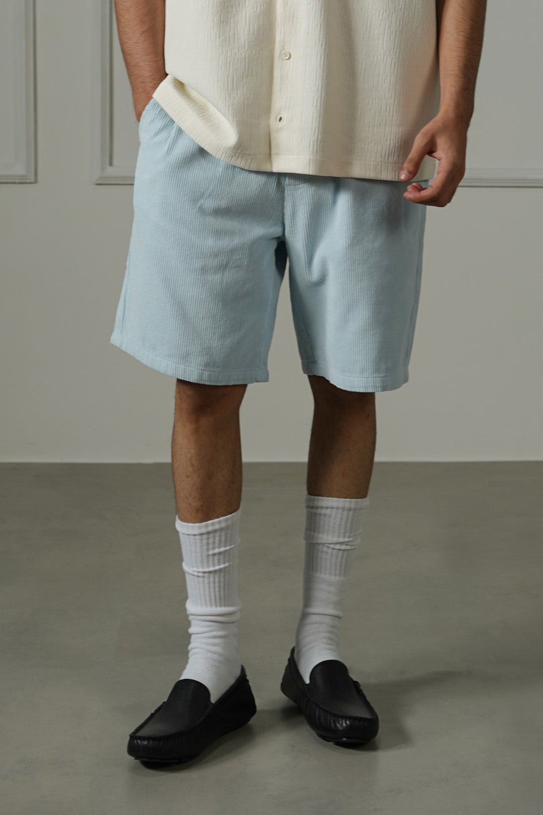 SKY BLUE CORDUROY COTTON SHORTS
