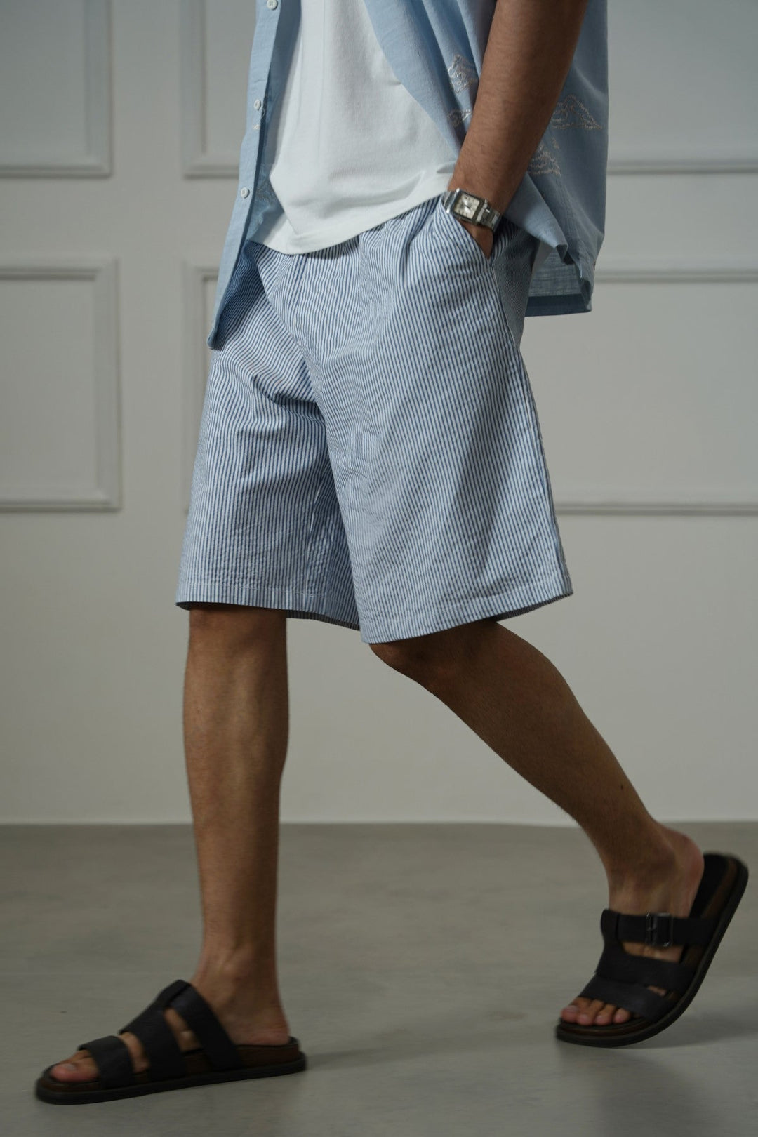 BLUE SEERSUCKER SHORTS