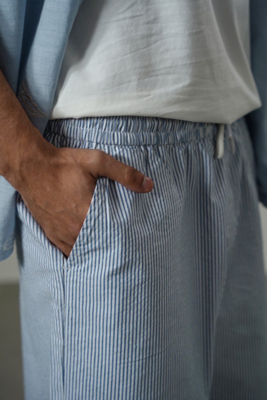 BLUE SEERSUCKER SHORTS